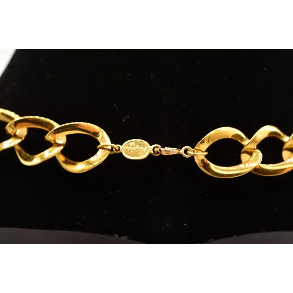 Napier Vintage Collar Necklace Bow Linked Chain Chunky Signed 1980s Bin6B